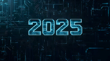 Futuristic Digital Representation of the Year 2025 with Neon Circuit Patterns and Technology