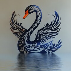 Obraz premium A stylized swan design with intricate patterns, reflecting on water.