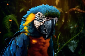Obraz premium Vibrant Blue Macaw with Playful Pose by Hyper-Realistic Water