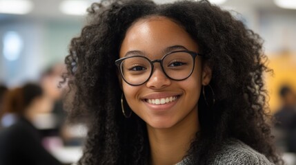 Obraz premium High school student smiling in a classroom setting, ready for learning