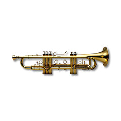 Obraz premium A gleaming gold trumpet isolated on a white background, perfect for musical themes, advertising, or design projects.