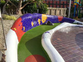 Colorful decorative wall in outdoor play area