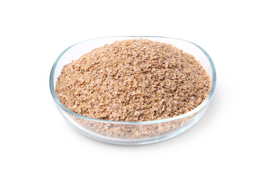 Buckwheat bran in glass bowl isolated on white