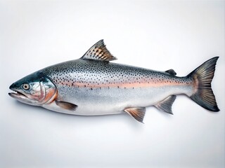 Obraz premium Minimalist Atlantic Salmon Fish Isolated on a White Background – Stunning Visuals for Culinary, Health, and Nature Contexts