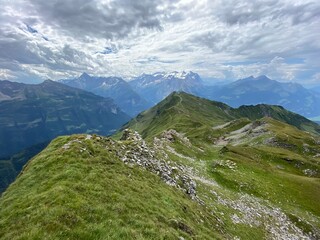 Fototapeta premium Alpine meadows and pastures on the slopes of the Uri Alps mountain massif, Melchtal - Canton of Obwalden, Switzerland (Kanton Obwald, Schweiz)