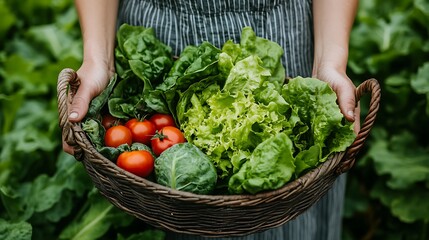 Fototapeta premium A person holding an organic vegetable basket fill