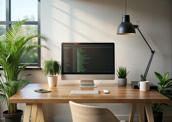 Minimalist Desktop Setup for Programmers: A Clean and Modern PC Monitor View Showcasing Coding and Development in an IT Business Environment