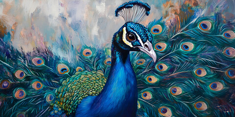 Obraz premium Vibrant Peacock Displaying Colorful Feathers in Natural Setting