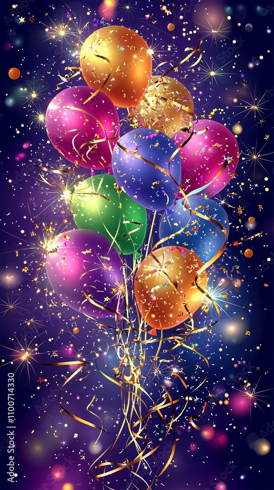Aufkleber multicolored balloons float amidst a dazzling display of shimmering confetti creating a captivating 