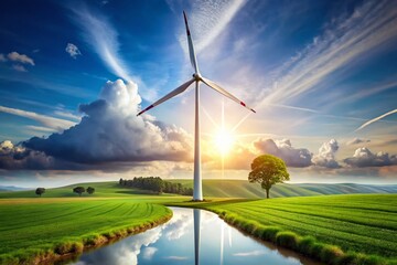 Obraz premium Minimalist Wind Turbine Illustration for Renewable Energy with a Clean Design and Eco-Friendly Focus for Sustainable Living and Environmental Awareness