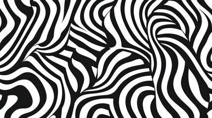 Abstract black and white wavy striped pattern.