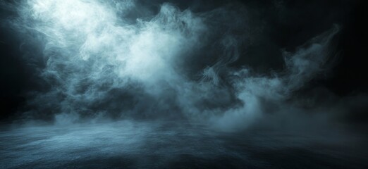 Obraz premium Dark and moody background with swirling white smoke and a soft light beam.