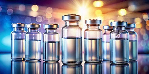 Mockup of Transparent Glass Bottles for Injections Ideal for Medicine and Cosmetics, Perfect for Professional Pack Shots and Versatile Backgrounds, Layered EPS10 Illustration