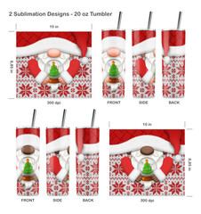 2 Funny Christmas gnomes. Seamless sublimation template for 20 oz skinny tumbler. Seamless from edge to edge. Full tumbler wrap.