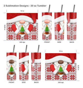 2 Funny Christmas gnomes. Seamless sublimation template for 20 oz skinny tumbler. Seamless from edge to edge. Full tumbler wrap.