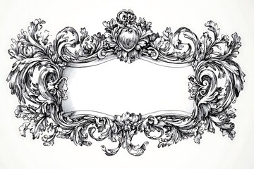 Vintage label frame design, line art drawing, detailed and intricate ink lines design, white background design,