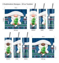 2 Funny Christmas gnomes. Seamless sublimation template for 20 oz skinny tumbler. Seamless from edge to edge. Full tumbler wrap.