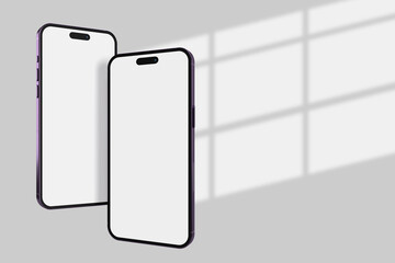 Realistic Smartphone with soft shadow overlay on background. Mobile phone digital device screen mockups template for presentation business branding, identity, Ads or presenting technology ux, ui