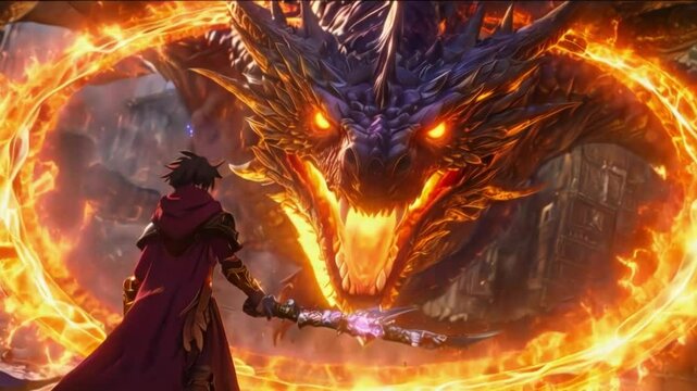 Fiery Dragon and Hero - Fantasy Game Cinematic Animation