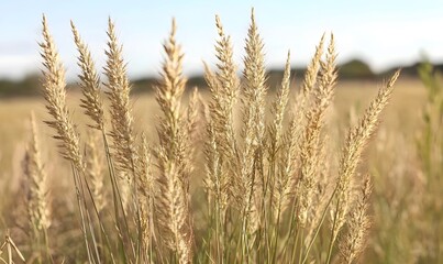 Fototapeta premium Close-up of tall grass in the foreground, Generative AI