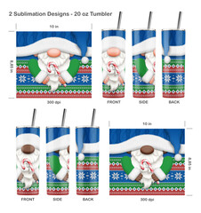 2 Funny Christmas gnomes. Seamless sublimation template for 20 oz skinny tumbler. Seamless from edge to edge. Full tumbler wrap.