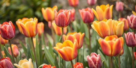 Obraz premium Vibrant tulips in full bloom during spring season, flora, garden