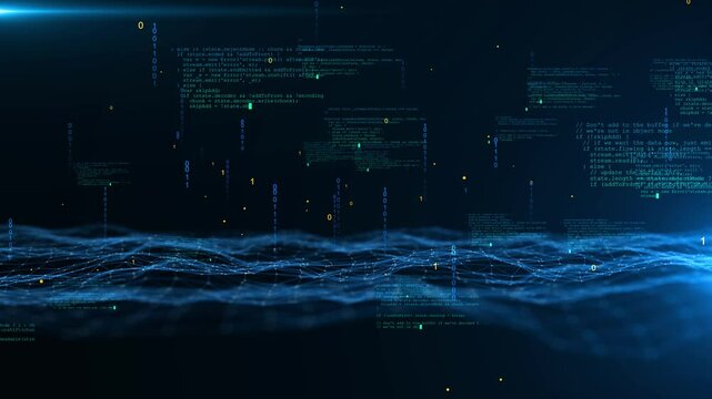 Digital code number abstract background programming languages cybersecurity threat data breach cyberspace internet digital network communication coding binary matrix concept. encrypted code matrix 3D