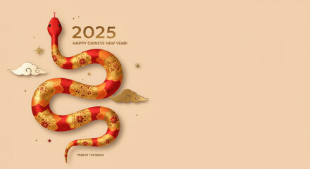 Obraz premium Festive design for 2025 Chinese New Year featuring vibrant red and gold snake