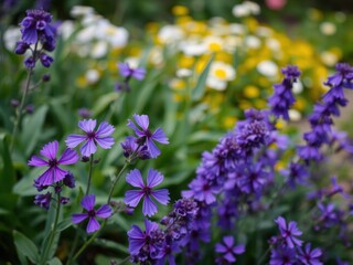 Fototapeta premium Vibrant purple flowers blooming in a serene garden setting, plant, flowers