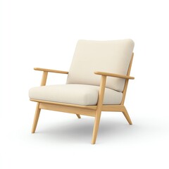 Fototapeta premium A stylish, modern armchair with a light-colored cushion and wooden frame, perfect for contemporary interiors and cozy living spaces.