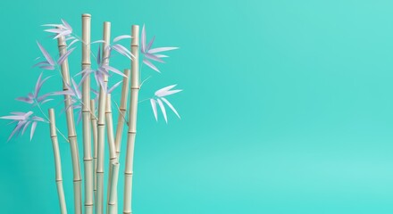 Bamboo shoots with leaves against teal background