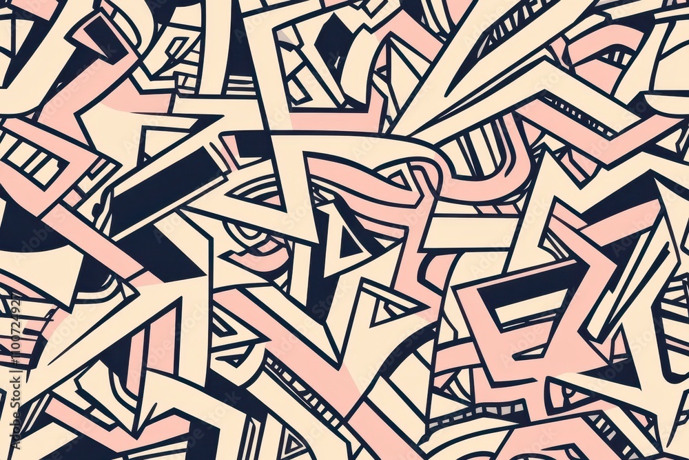 Aufkleber A vibrant abstract pattern with intertwining lines and shapes, featuring a mix of black and soft pastel colors, creating a dynamic visual effect.