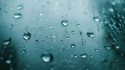 Rain drops: Detailed shot of raindrops clinging to a window on a gloomy day