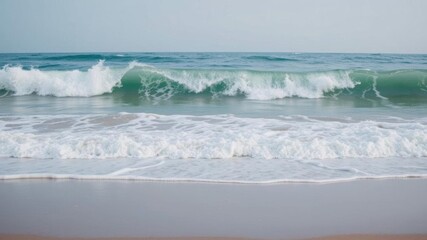 Obraz premium A beautiful and calming image of ocean waves rolling onto the sandy shore, capturing the motion and power of nature's forces, coastline, motion