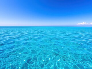 Obraz premium A serene ocean background with crystal clear blue water and a cloudless sky, perfect for calming and relaxing designs, water, blue
