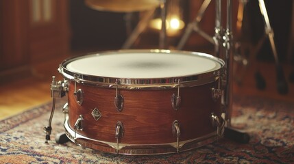Obraz premium Classic Wooden Snare Drum on Vintage Rug