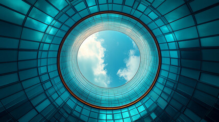 Obraz premium modern circular structure with a perspective from the center looking upward, capturing the abstract design and the interplay of light and shadow within the architecture