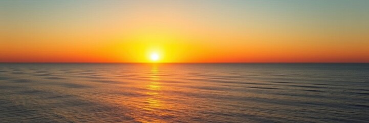 Obraz premium Vibrant sunrise over a calm ocean horizon, casting a warm golden glow, sunrise, golden glow