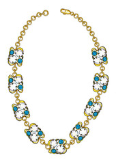 Obraz premium Jewelry design modern art gold necklace set with blue topaz hand drawing.