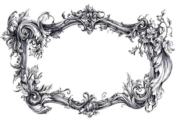 Vintage label frame design, line art drawing, detailed and intricate ink lines design, white background design,