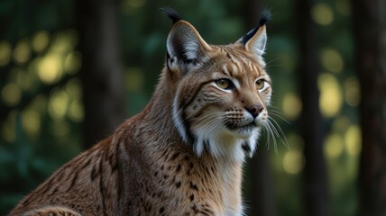 Fototapeta premium Eurasian lynx portrait in forest.