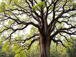 Fototapeta premium Majestic oak tree standing alone in a clearing, symbolizing strength and resilience, strong, trunk