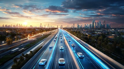 Futuristic Electric Highway with Wireless Charging and Eco Friendly Urban Infrastructure