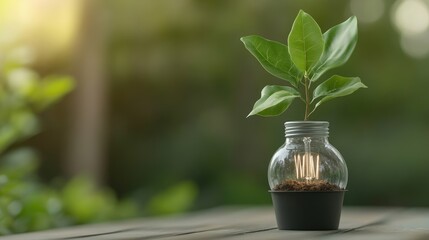 Tree glowing lightbulbs set against a green, representing eco-conscious practices, renewable energy for global preservation, solar power, environmental care, green technology, clean energy solutions.