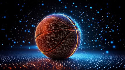 Fototapeta premium Illuminated Basketball Orb Floating in Abstract Space