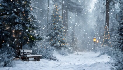 A Snowy Forest Clearing with Gently Falling Snowflakes