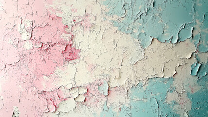 Obraz premium A wall featuring peeling layers of paint in soft pastel tones, showcasing a unique distressed texture that adds character and charm to vintage-inspired spaces. 