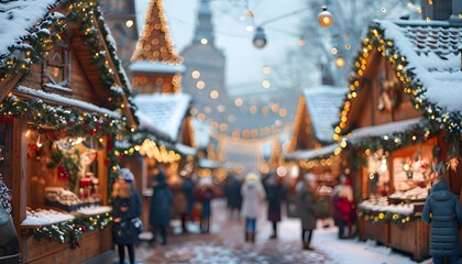 Fototapeta premium Outdoor Christmas Market with Wooden Stalls 