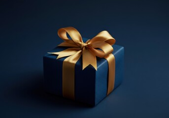 Obraz premium Elegant Blue Gift Box with Gold Ribbon