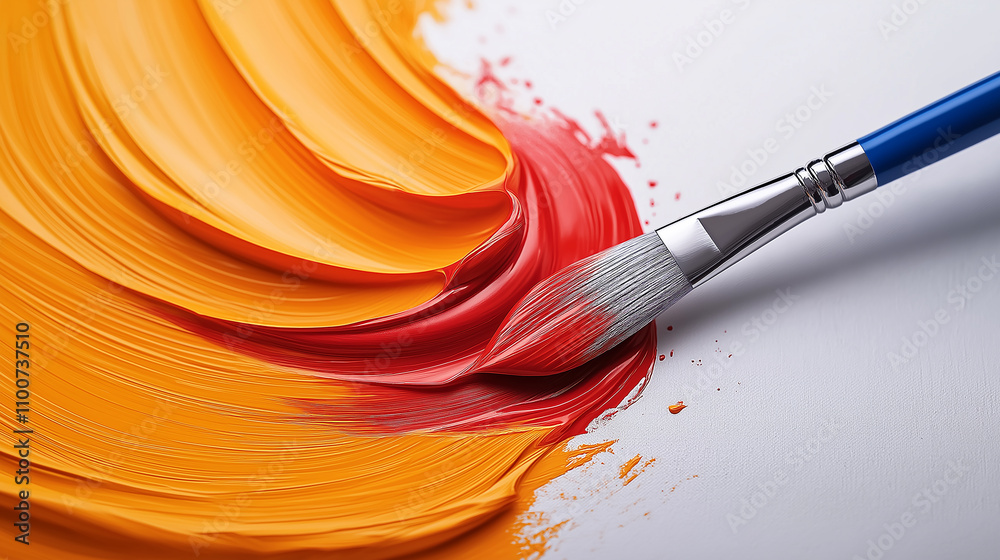 Poster vibrant orange and red paint strokes with brush creating texture
